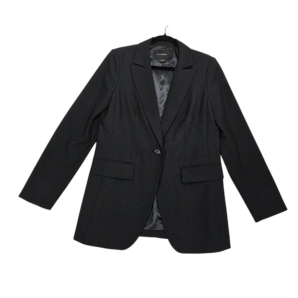 Banana Republic Blazer Long & Lean Women 6 One Button Black Washable Tailored